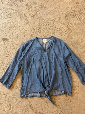 Harper Blue Tie-Front Long Sleeve Top